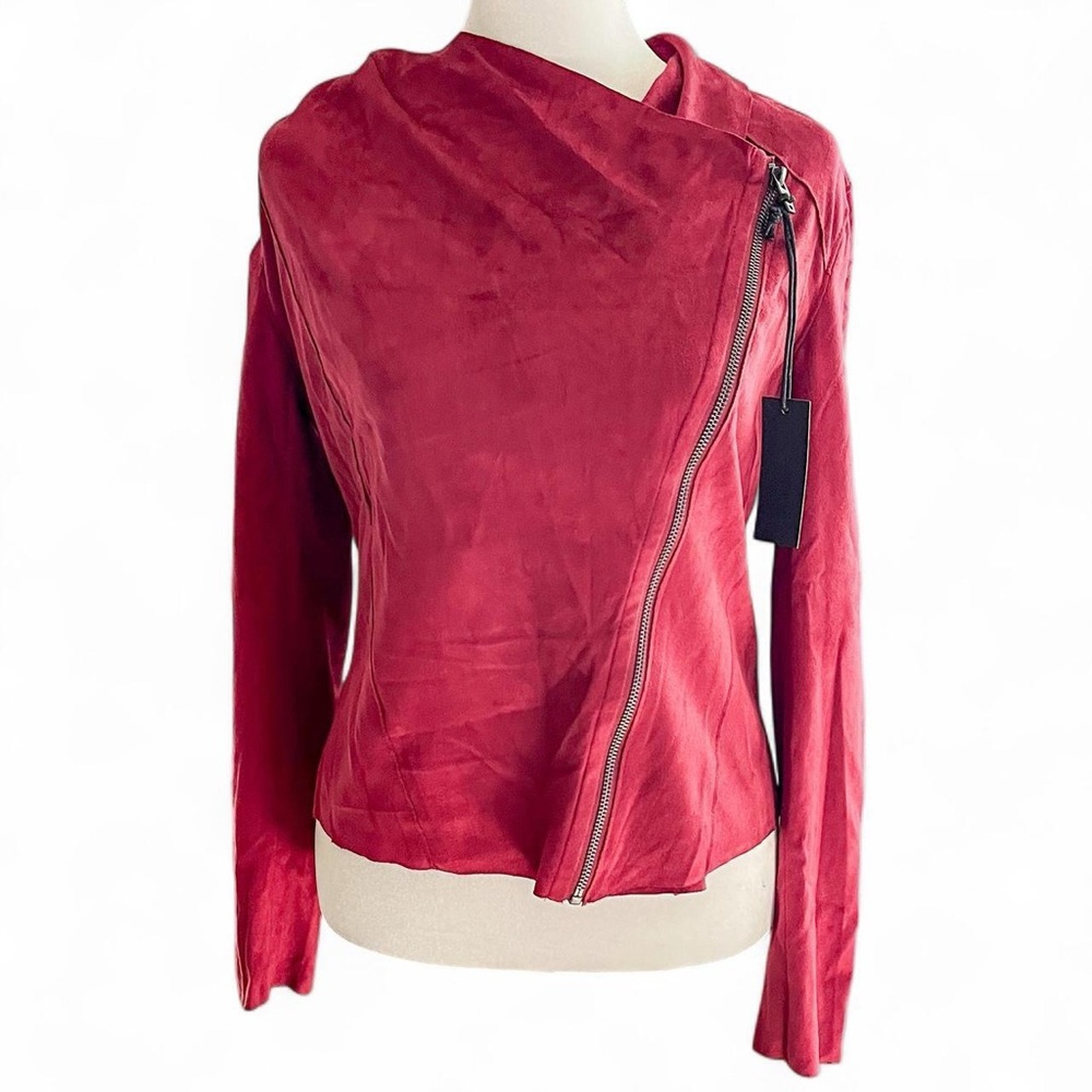 Blank NYC burgundy drape front faux suede jacket. Brand new, size XS